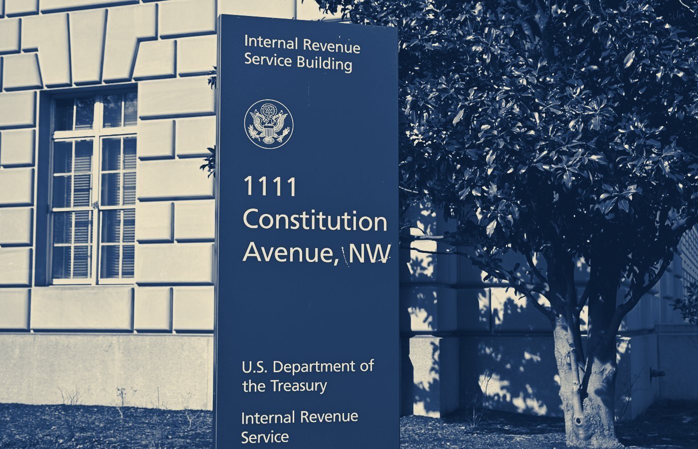 Sign at 1111 Constitution Avenue, the Internal Revenue Service building
